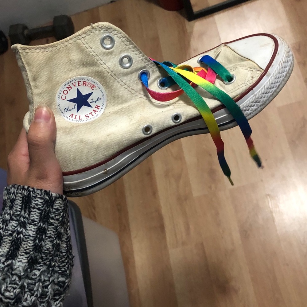 White high top converse w rainbow